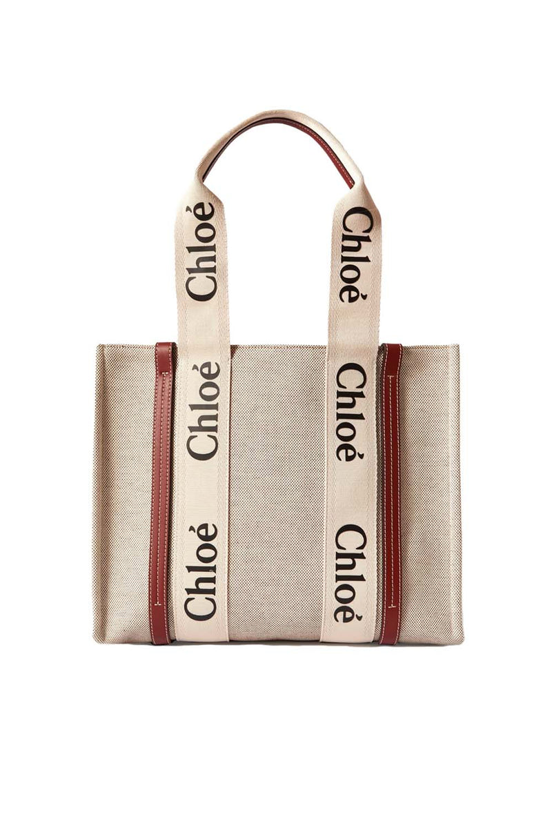 Woody Medium Leather-Trimmed Linen Tote