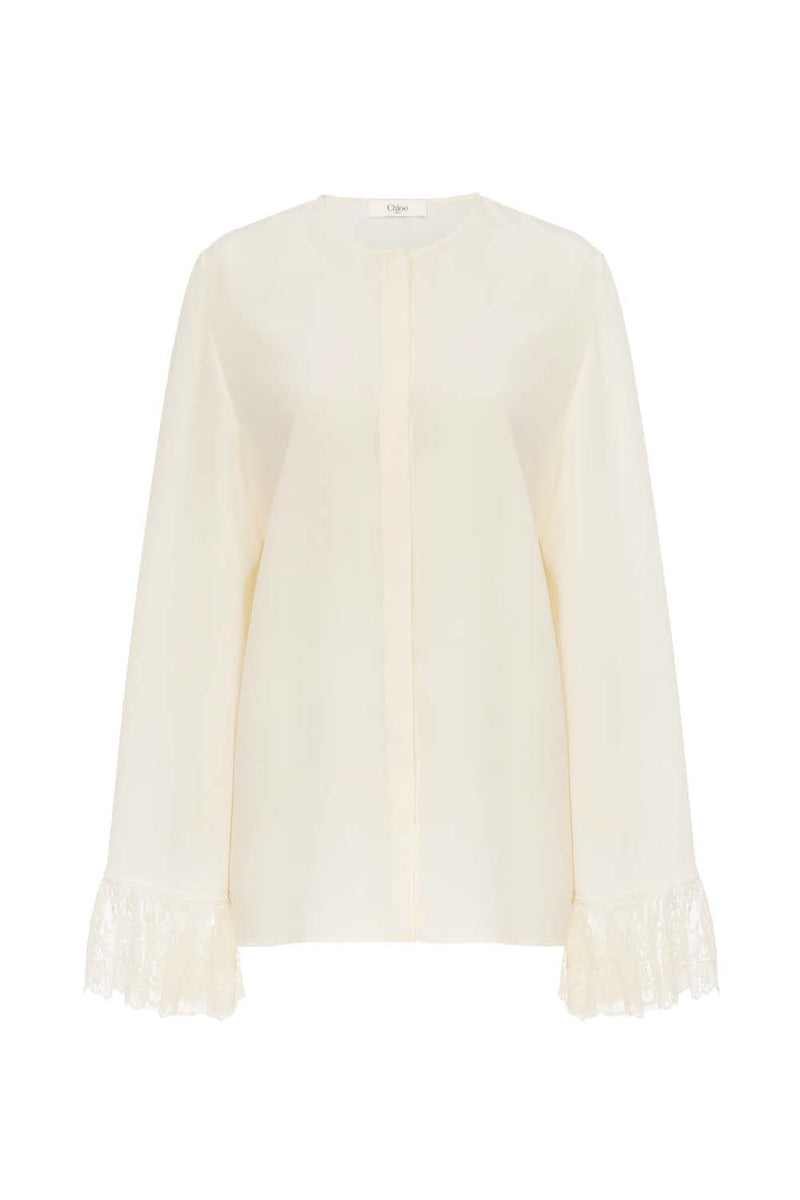Lace Cuff Silk Blouse