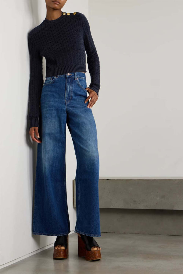 Embellished Cable-Knit Cotton Sweater