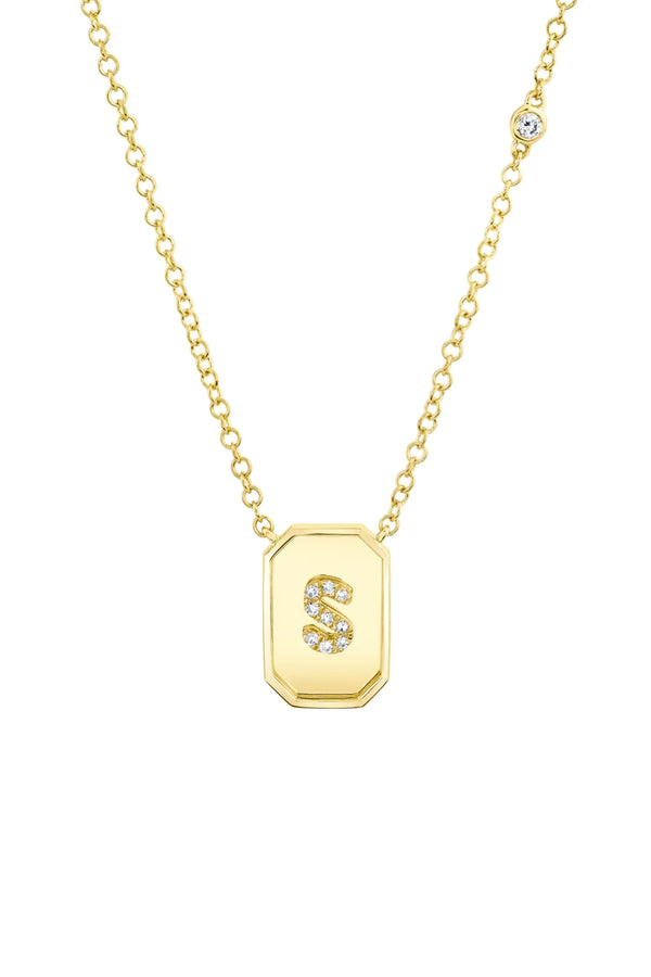 Custom Diamond Initial Nameplate Necklace (Letter: N)