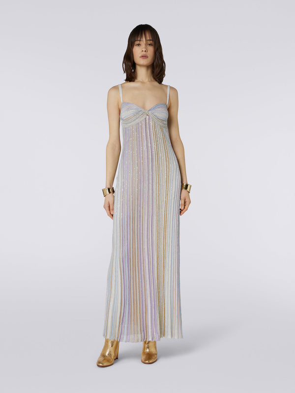 Sequin-Embellished Striped Crochet-Knit Maxi Dress