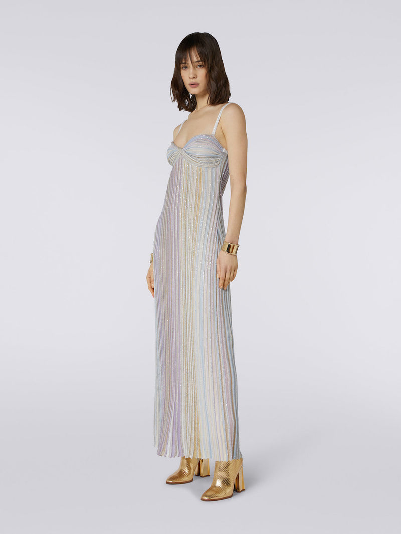 Sequin-Embellished Striped Crochet-Knit Maxi Dress