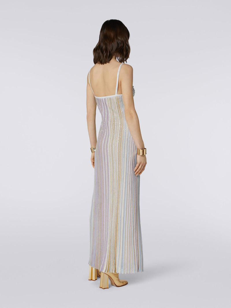 Sequin-Embellished Striped Crochet-Knit Maxi Dress