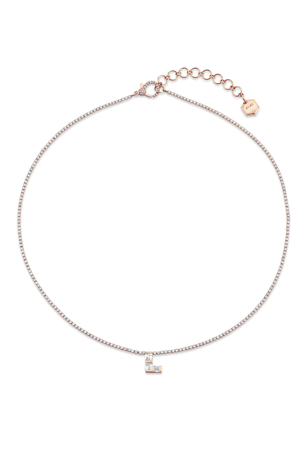 Diamond Baguette Personalised Initial Thread Necklace (Letter: L)