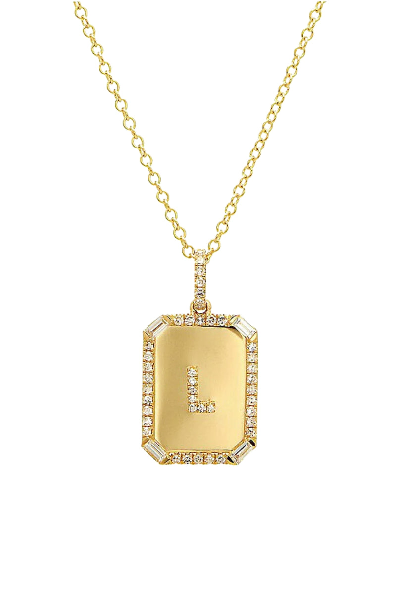 Diamond Mini Initial Nameplate Necklace (Letter: L)