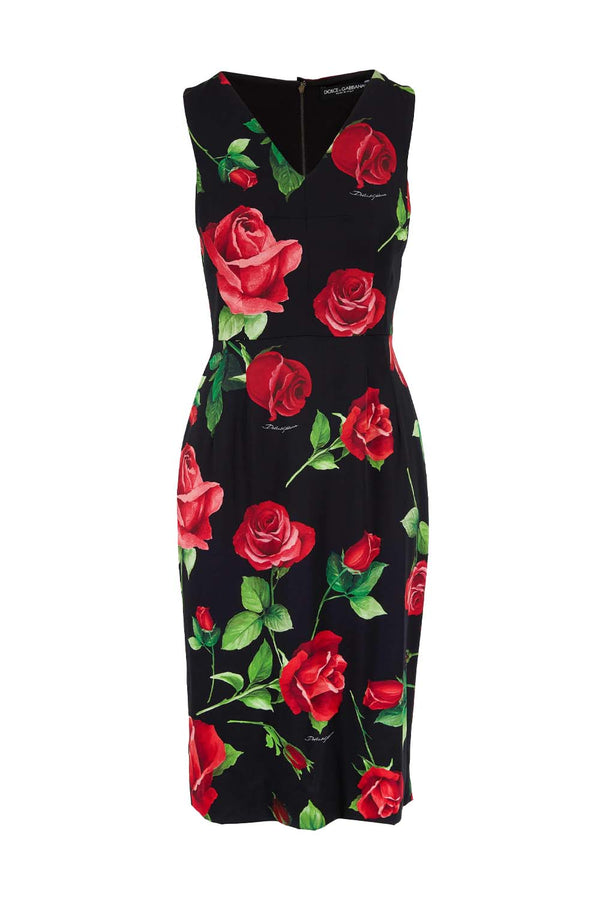 Rose Print Sleeveless Sheath Dress