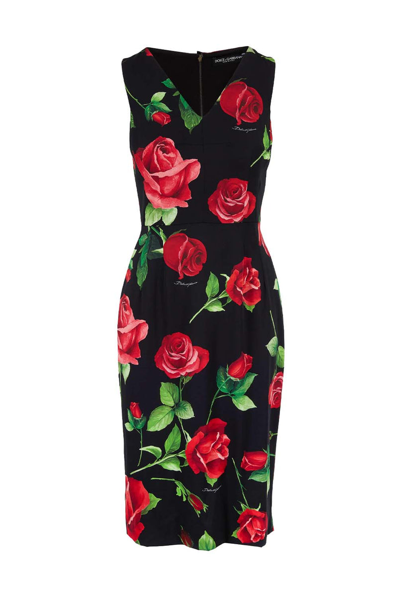 Rose Print Sleeveless Sheath Dress