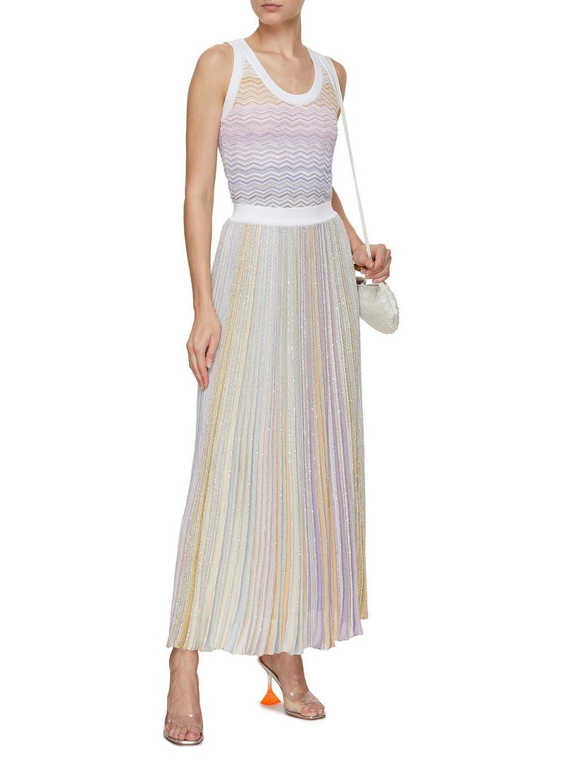 Sequin Embelished Pleated Long Skirt