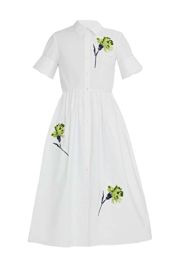 Carnation Embroidered Cotton Shirt Dress