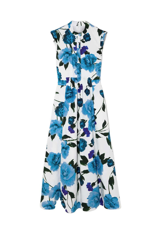 Sleeveless Cotton-Poplin Floral Midi Dress