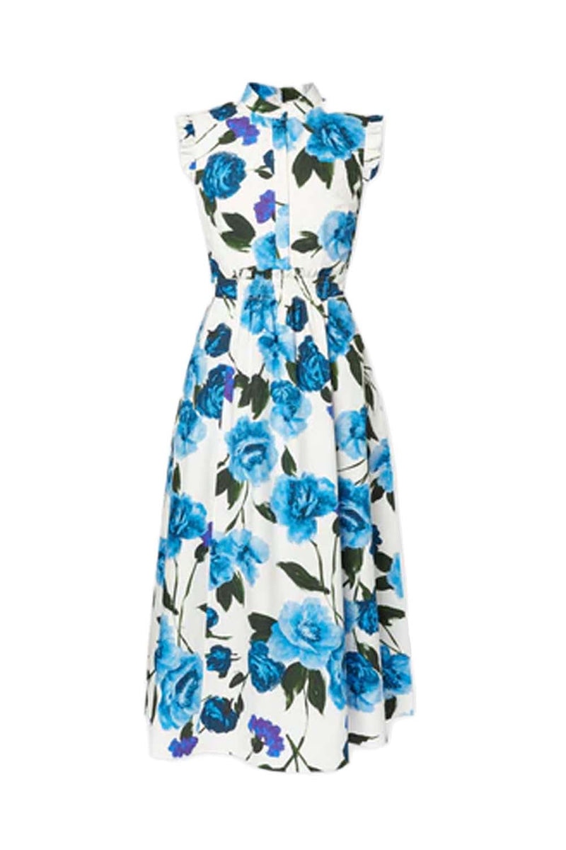 Sleeveless Cotton-Poplin Floral Midi Dress