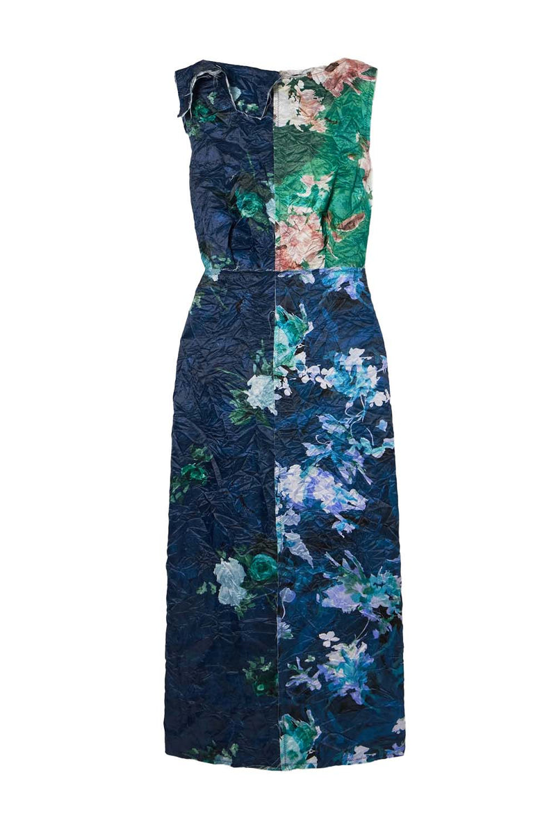 Frayed Floral-print Crinkled-Satin Midi Dress