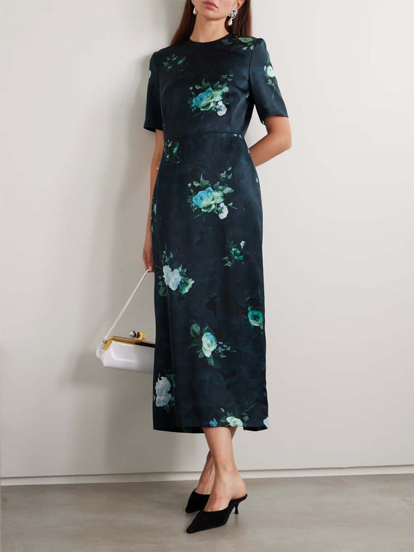 Floral-print Duchesse-satin Midi Dress