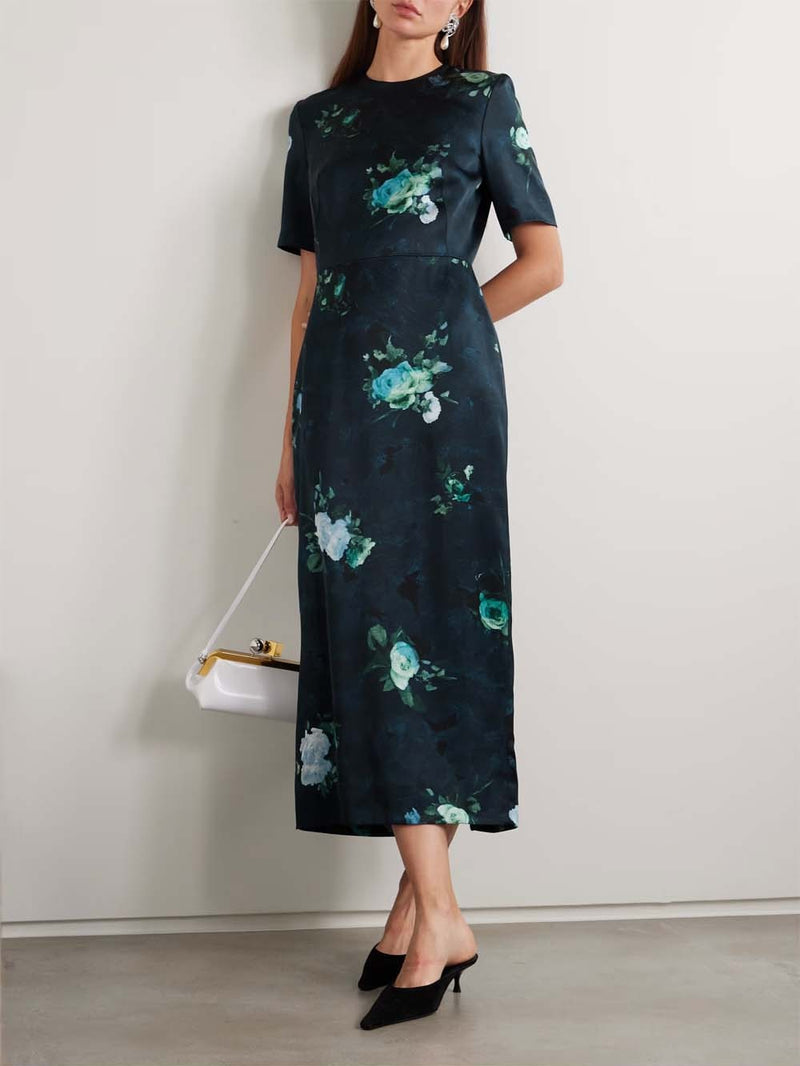 Floral-print Duchesse-satin Midi Dress