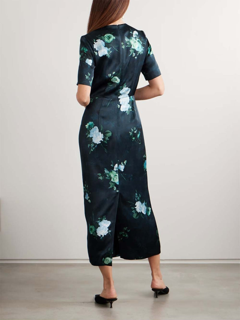 Floral-print Duchesse-satin Midi Dress