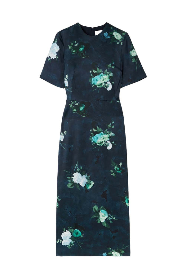 Floral-print Duchesse-satin Midi Dress