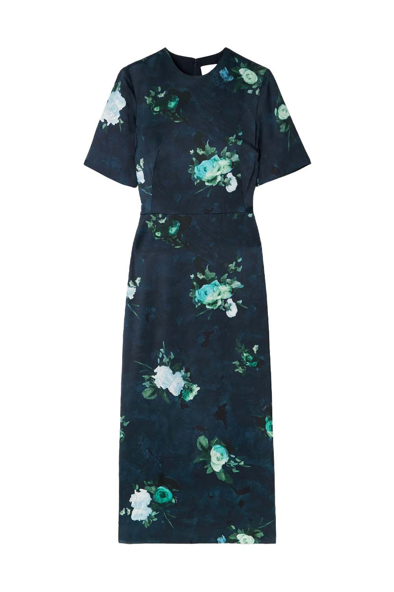 Floral-print Duchesse-satin Midi Dress