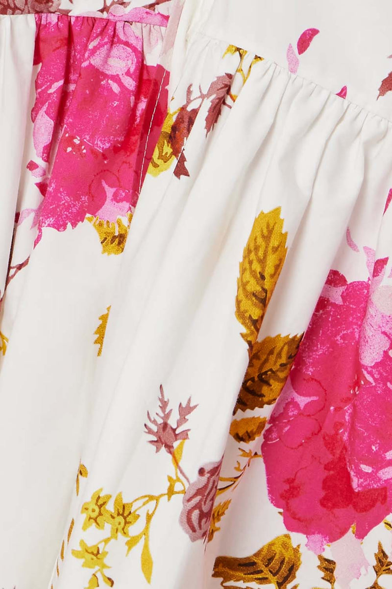 Floral Pleated Cotton Poplin Midi Shirt Dress