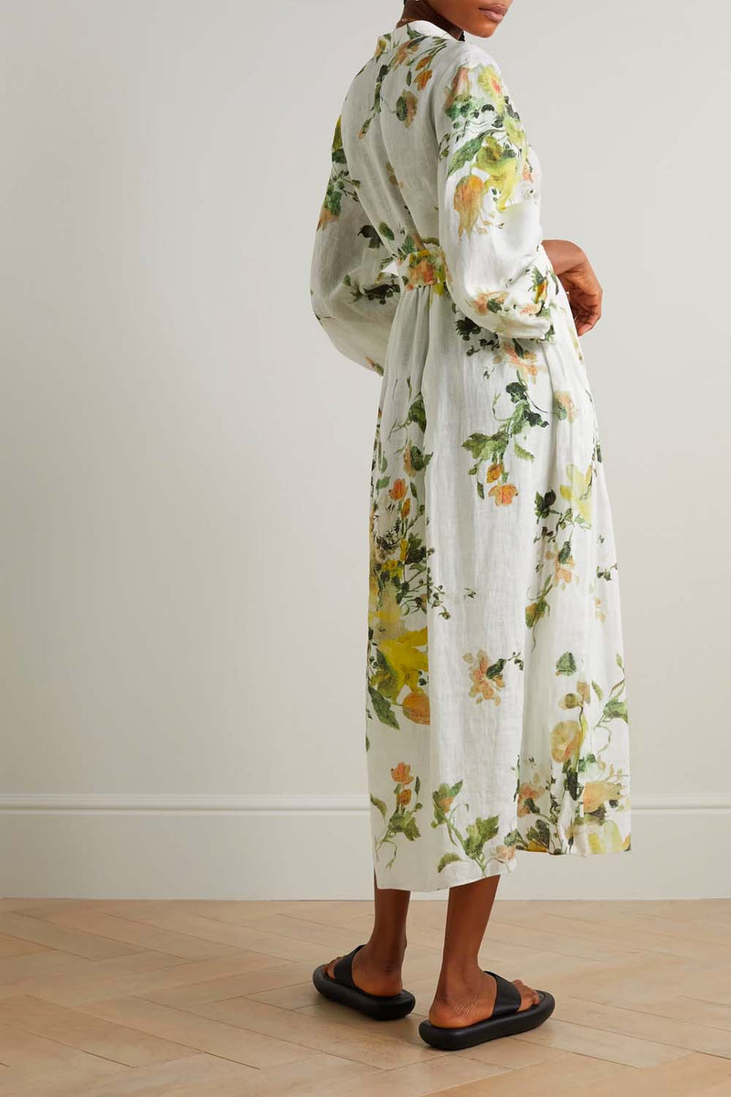 Nairne Floral-Print Linen Midi Dress