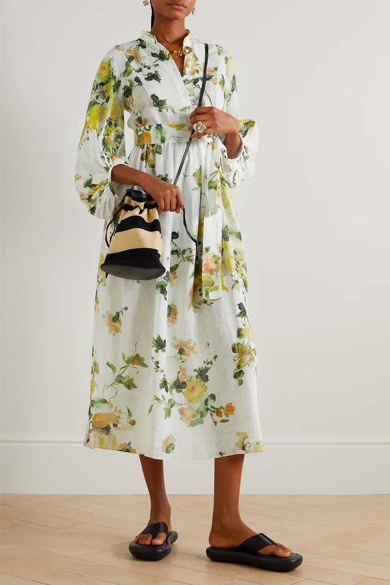 Nairne Floral-Print Linen Midi Dress