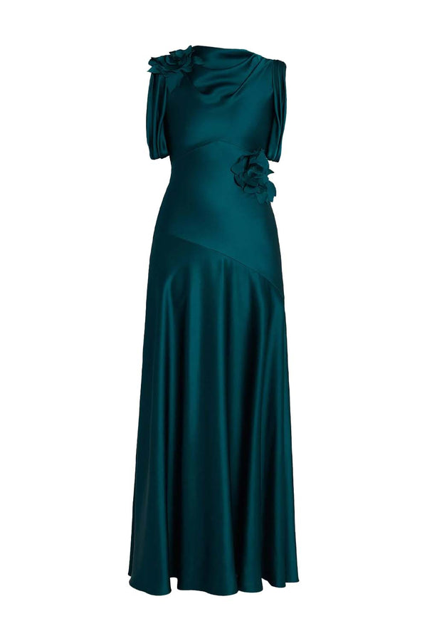 Floral-appliqué Satin Gown