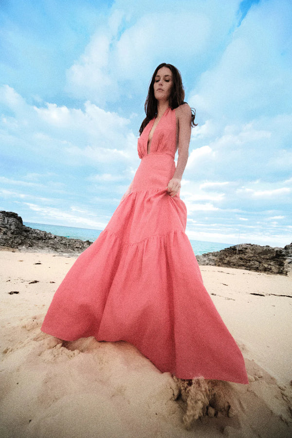 Twilight Linen Maxi Length Halter-neck Dress