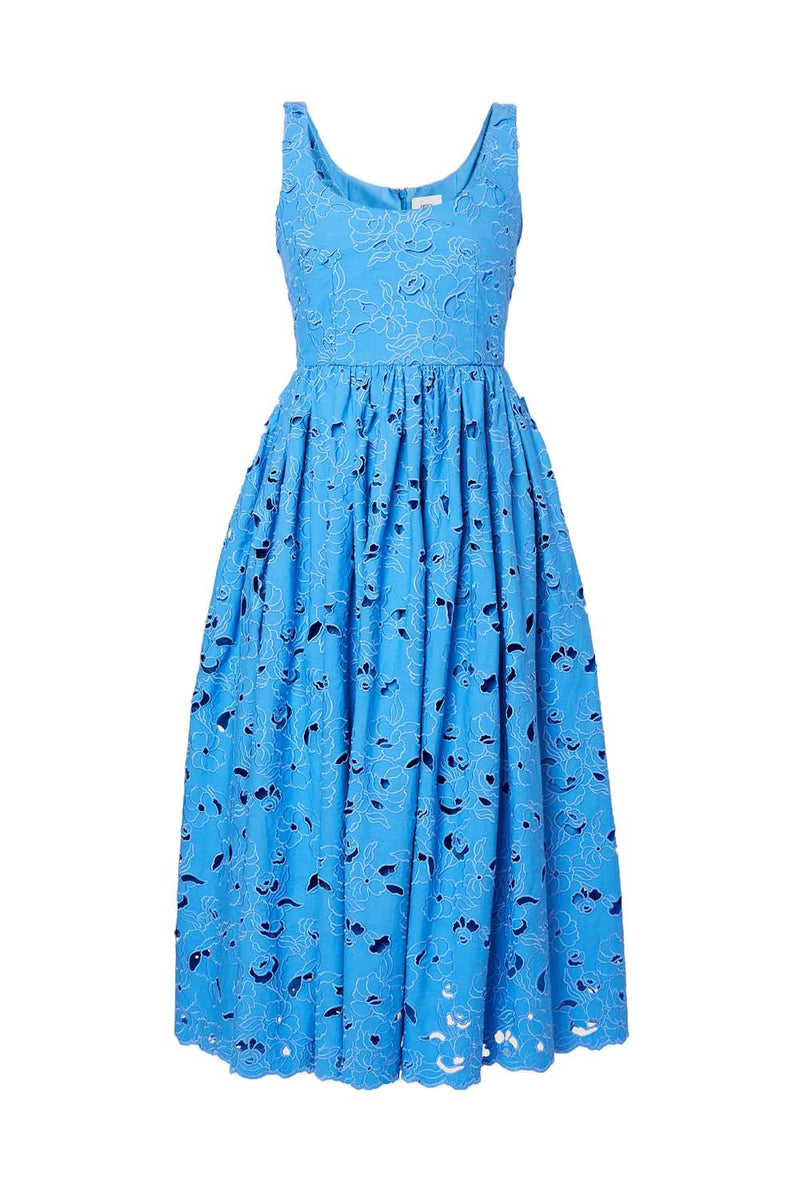 Floral Cotton Cutwork Sleeveless Midi Dress