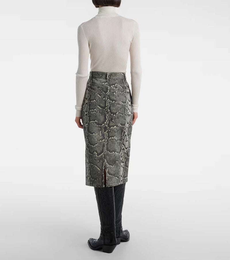 Adalaide Snake-Printed Denim Midi Skirt