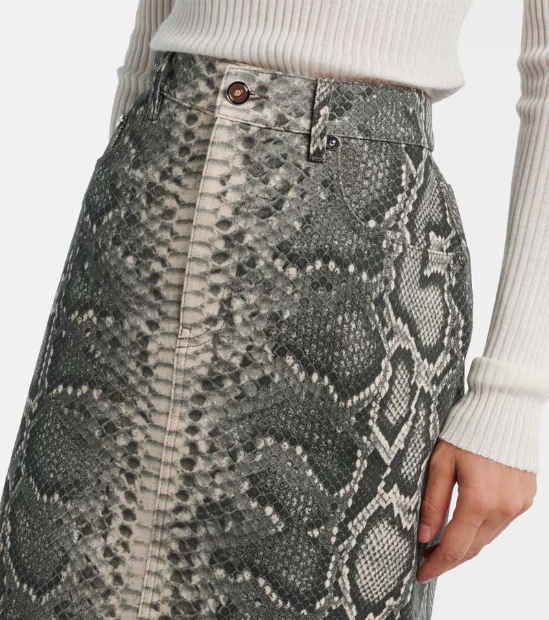 Adalaide Snake-Printed Denim Midi Skirt
