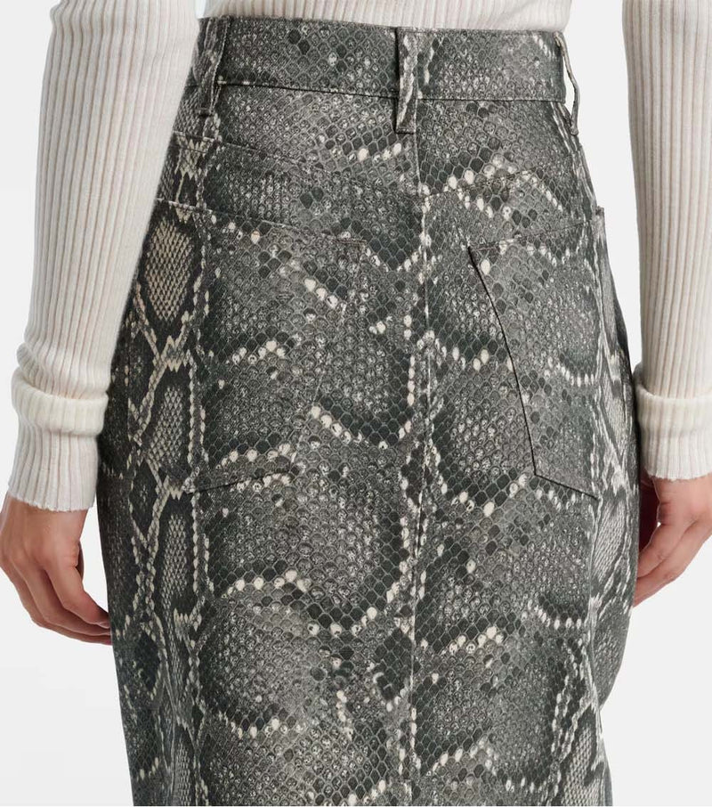 Adalaide Snake-Printed Denim Midi Skirt