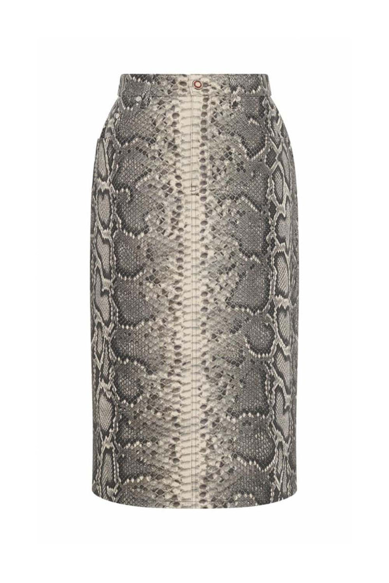 Adalaide Snake-Printed Denim Midi Skirt