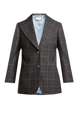 Heart Jacquard & Check Peak Lapel Jacket