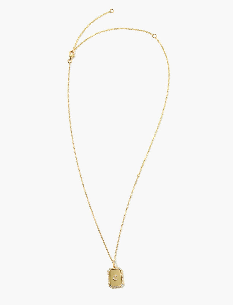 Diamond Mini Initial Nameplate Necklace (Letter: L)