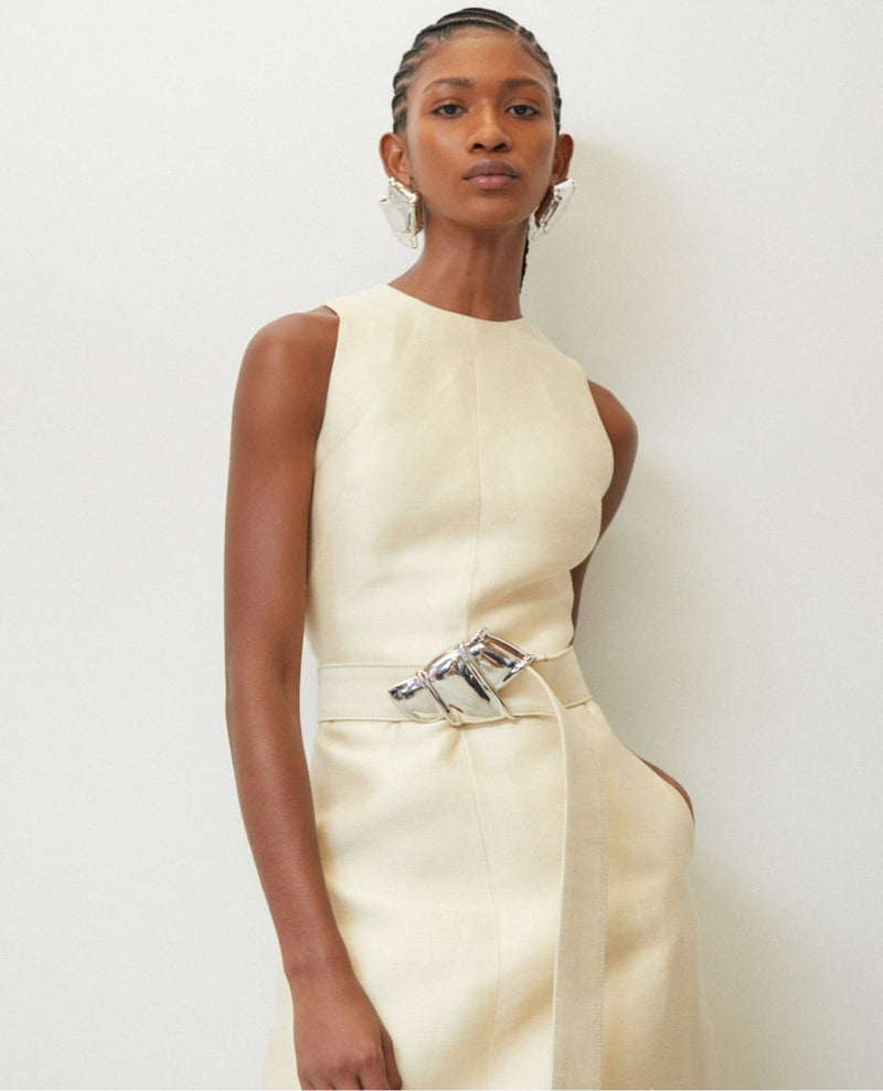 The Shiva Panelled Linen and Silk-Blend Dupion Dress