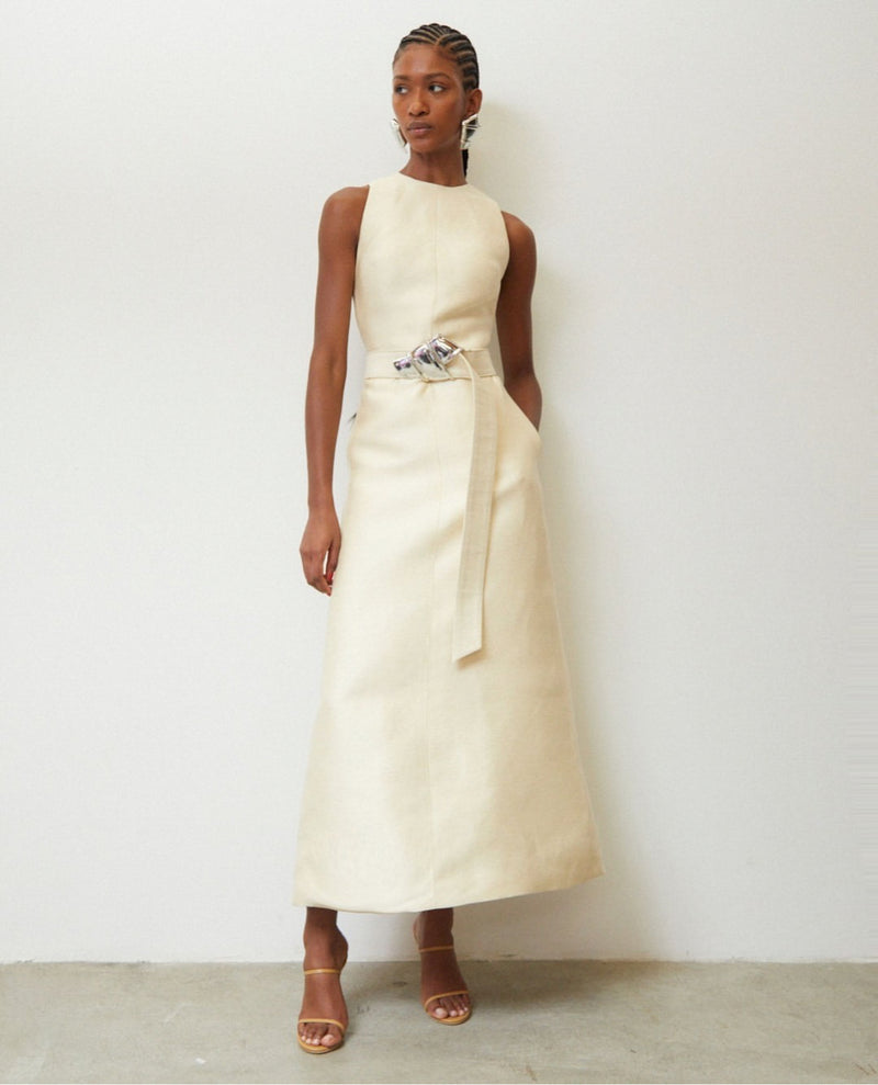 The Shiva Panelled Linen and Silk-Blend Dupion Dress