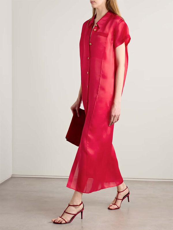 Effy Silk & Cotton-blend Organza Midi Shirt Dress