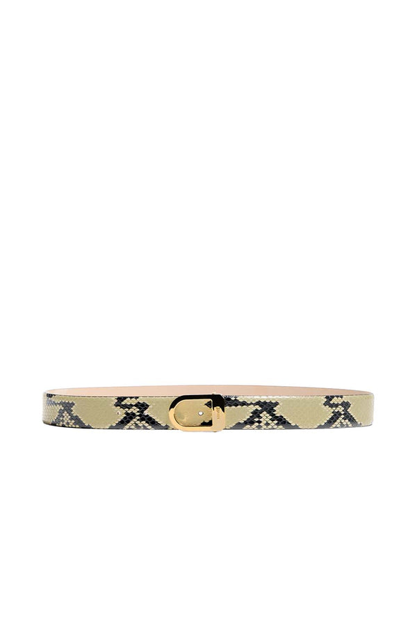 Python-Embossed Leather Saddle Belt