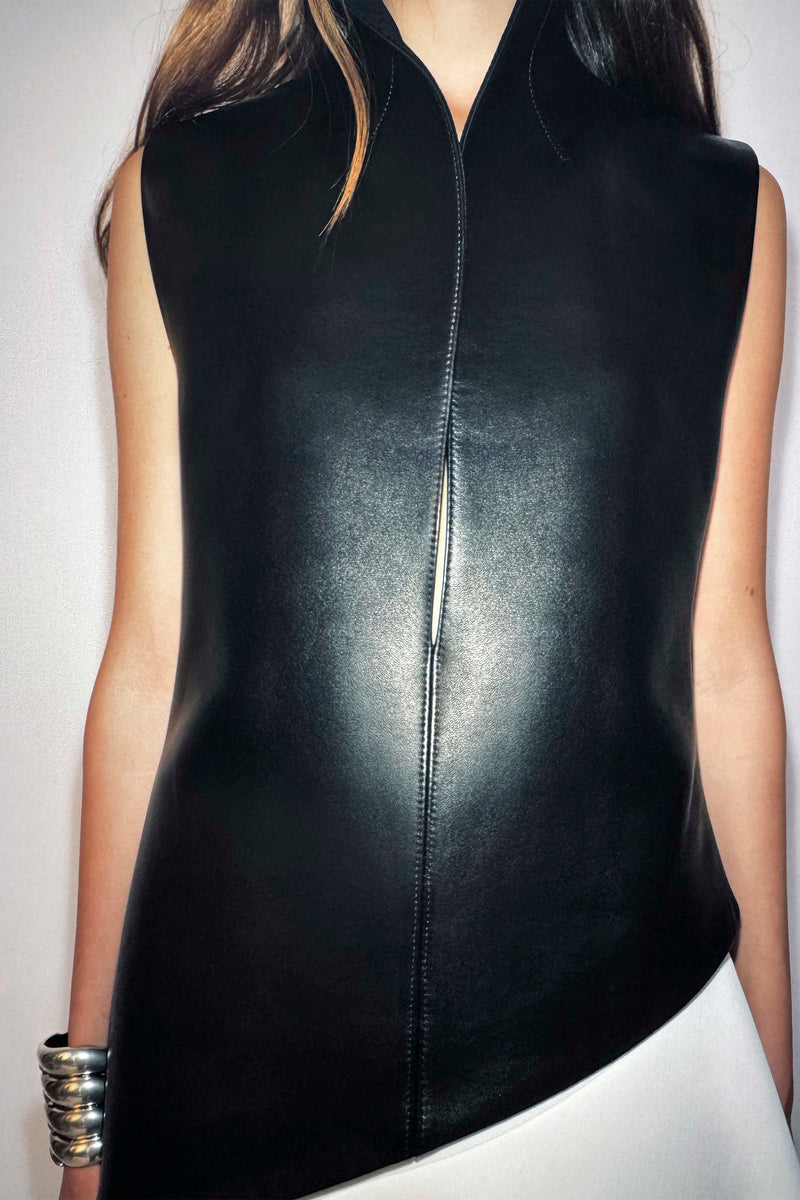 Von Asymmetric Plongé Leather Top