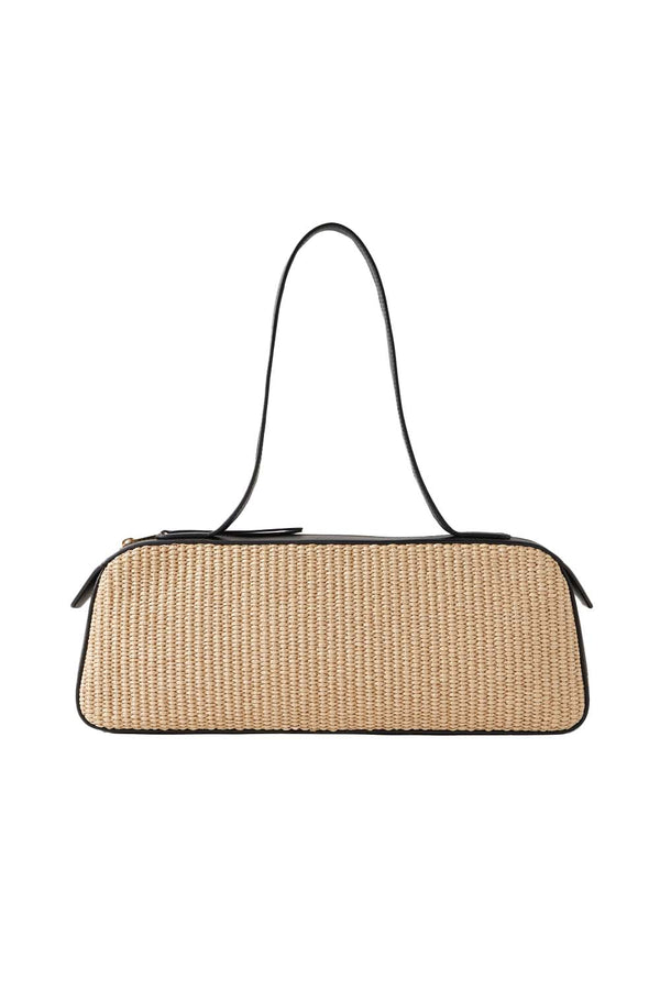 Simona Leather-trimmed Raffia Shoulder Bag