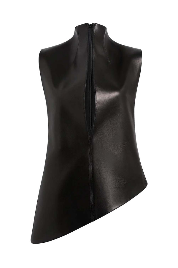Von Asymmetric Plongé Leather Top