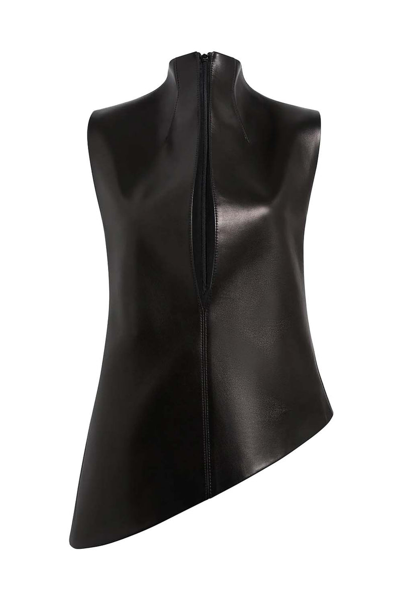 Von Asymmetric Plongé Leather Top