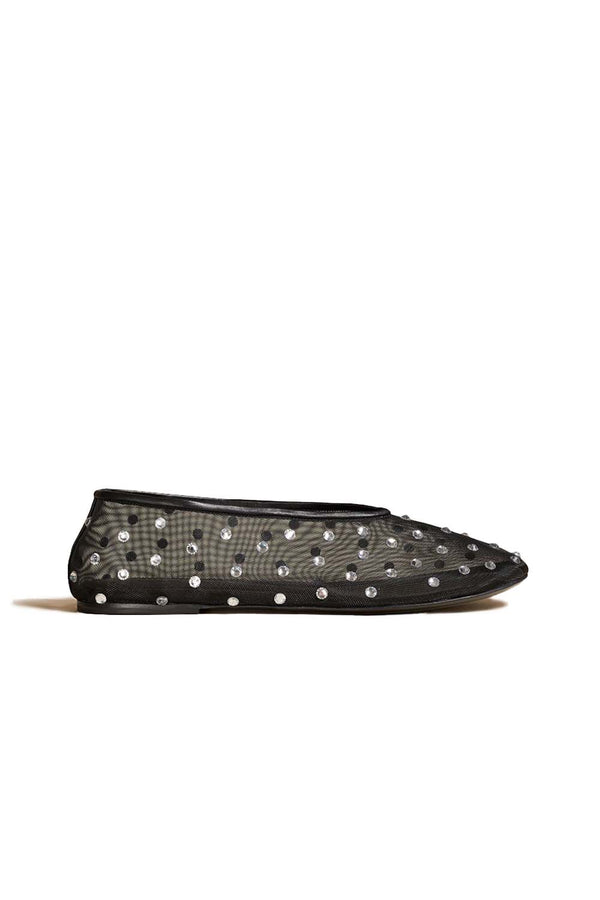 Marcy Crystal-Embellished Mesh Ballet Flats