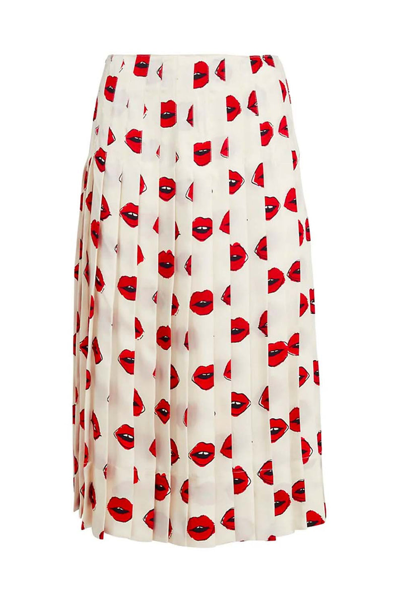 Tudi Lip-Print Pleated Midi-Skirt