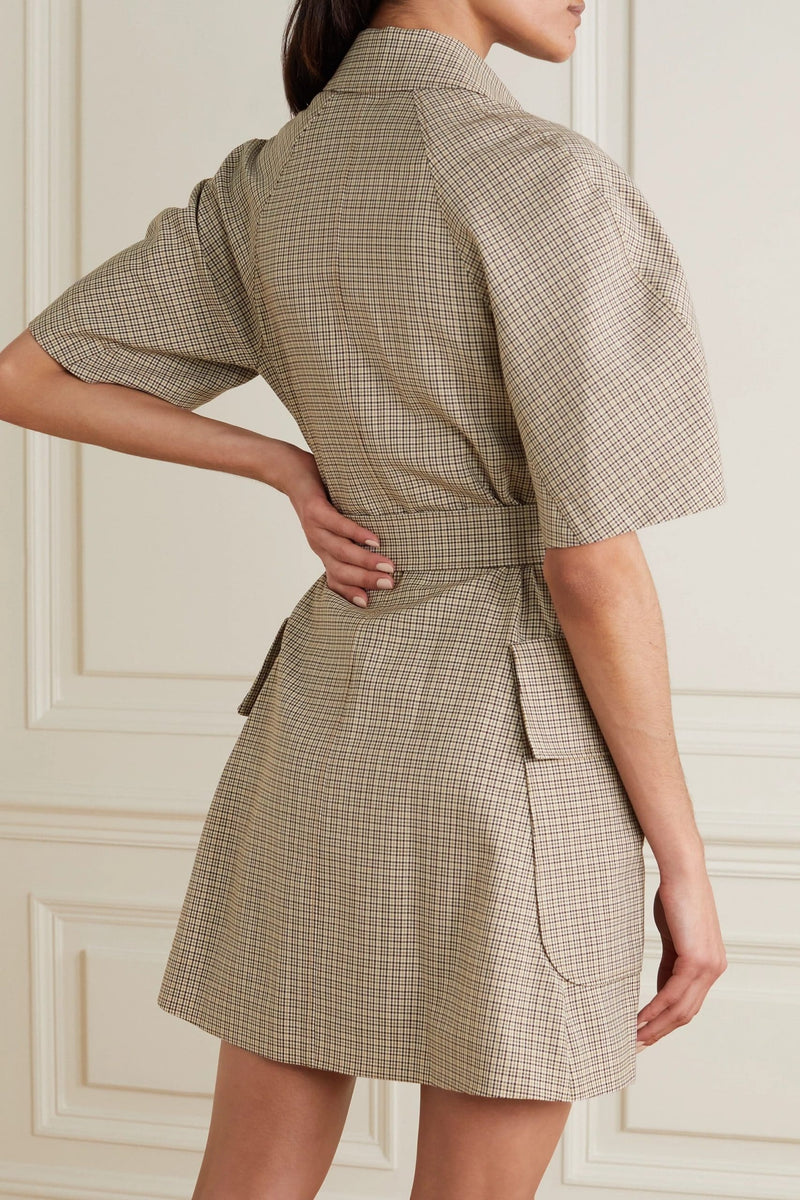 Belted Checked Wool Mini Dress
