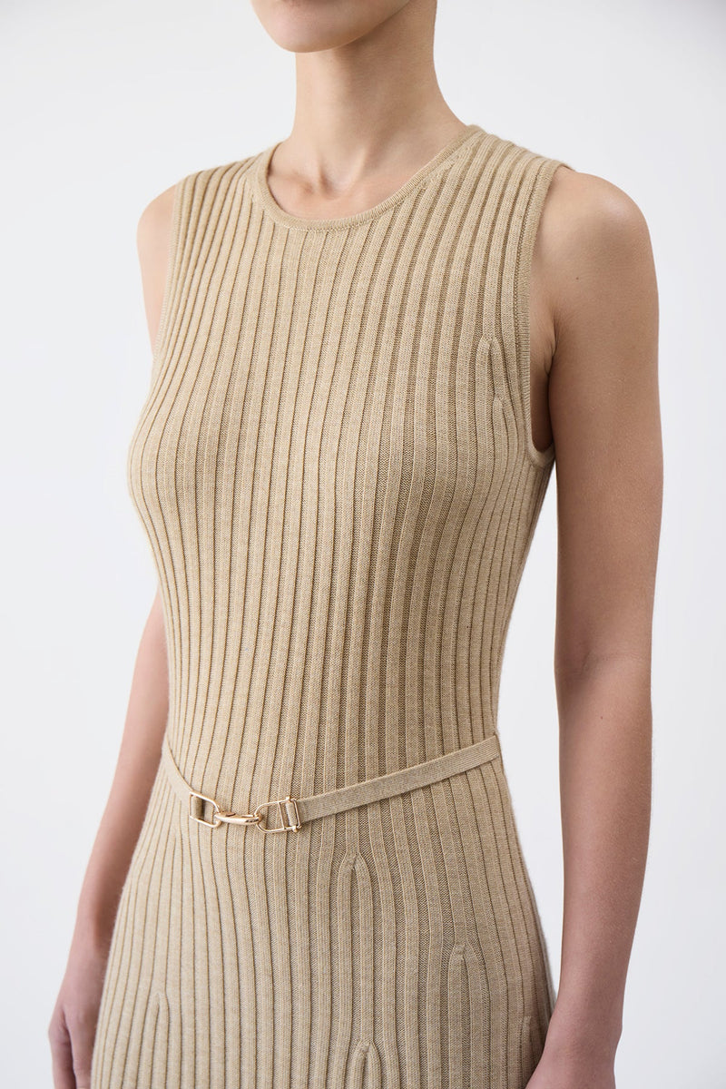 Meier Belted Ribbed Wool and Cashmere-Blend Midi Dress