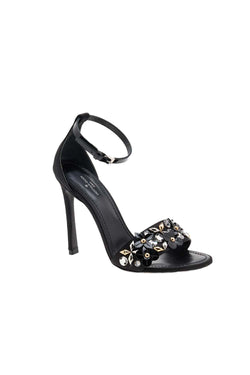 Satin & Patent Leather Embellished Ankle Strap Sandals