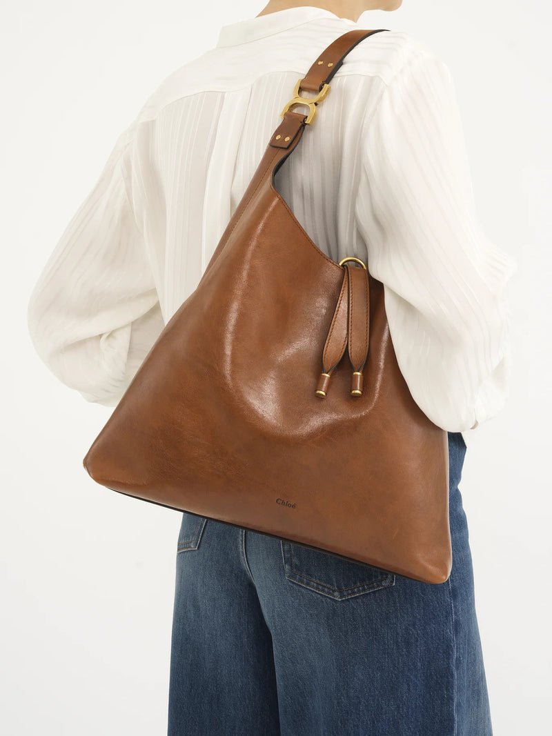 Marcie Glossed Textured-Leather Hobo Bag