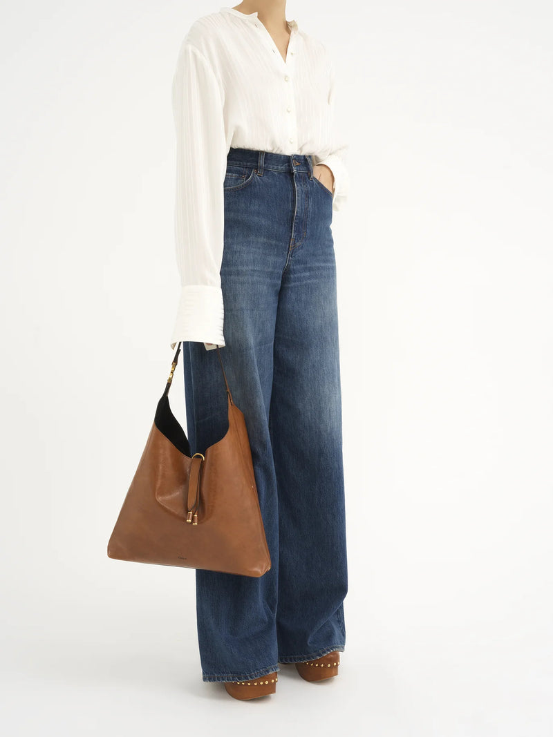 Marcie Glossed Textured-Leather Hobo Bag