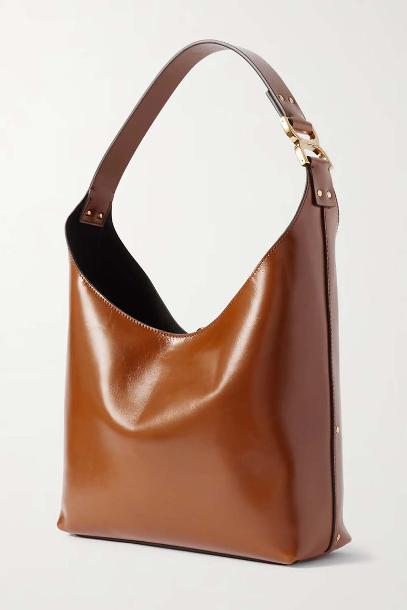 Marcie Glossed Textured-Leather Hobo Bag