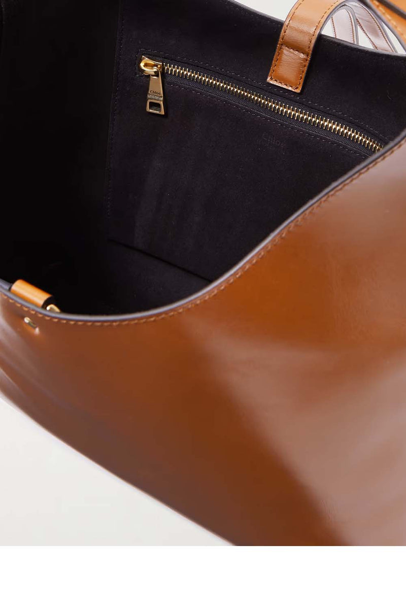 Marcie Glossed Textured-Leather Hobo Bag
